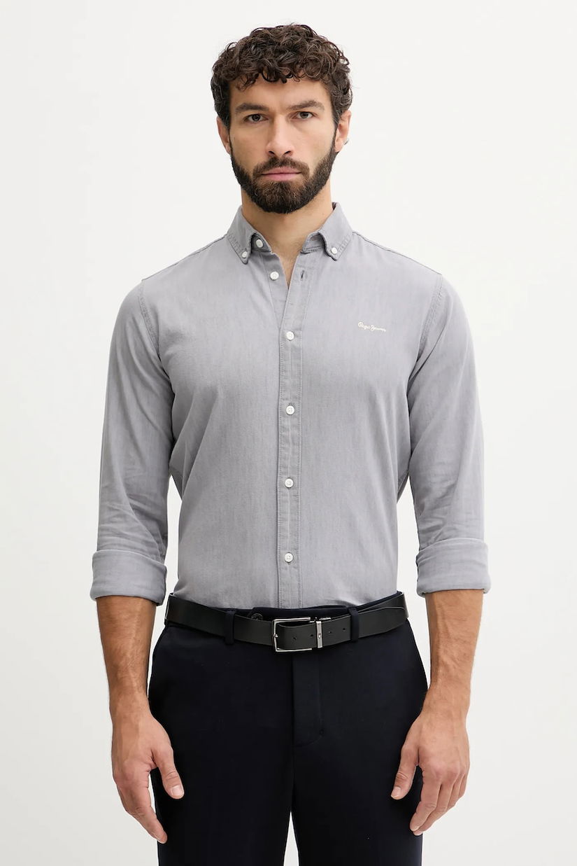 Pepe Jeans cămașă culoarea gri, cu guler button-down, slim, PM3090018C0