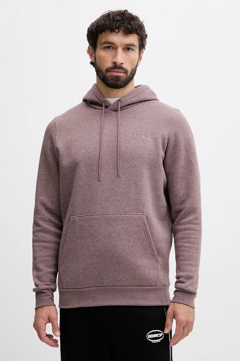 Under Armour bluză Essential Fleece culoarea negru, cu glugă, cu imprimeu, 1373880