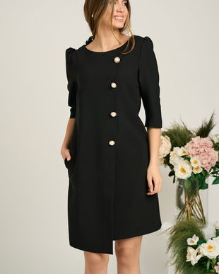 Rochie office din stofa neagra cu nasturi perlati