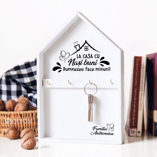 Cuier chei tip casuta pentru cadou personalizat pentru nasi, handmade
