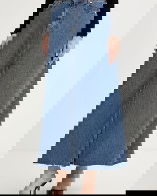 Silvian Heach fustă jeans KEBE maxi, evazați, GPA25142GO