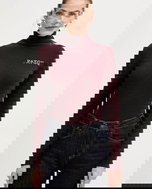 Patou pulover de lână culoarea bordo, light, cu guler, KN3088041