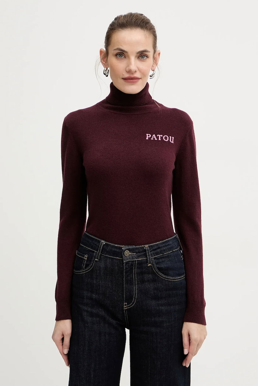 Patou pulover de lână culoarea bordo, light, cu guler, KN3088041