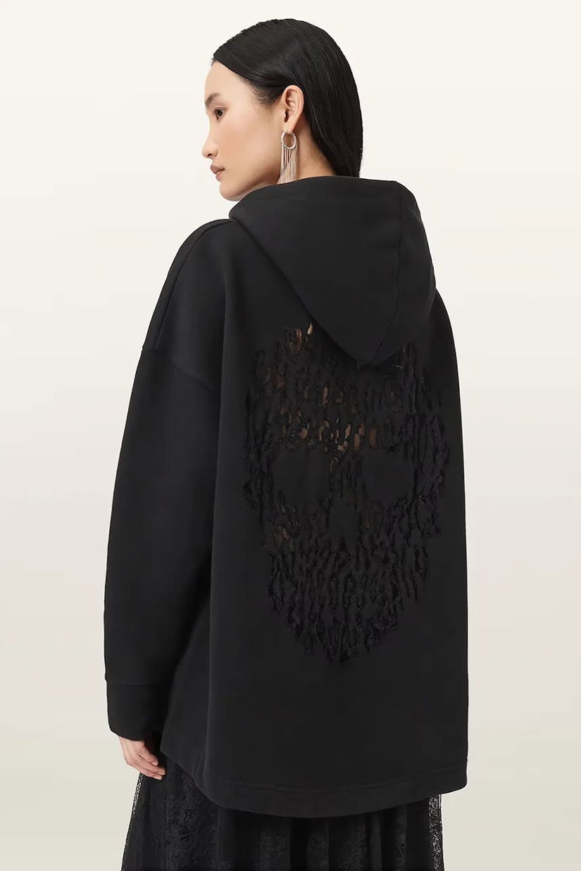 AllSaints hanorac de bumbac CRANEO culoarea negru, cu glugă, cu imprimeu, W064JD