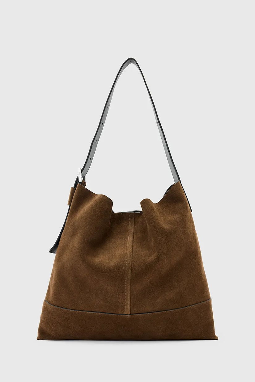 AllSaints geantă de mana din piele întoarsă ASHA culoarea maro, W368XD