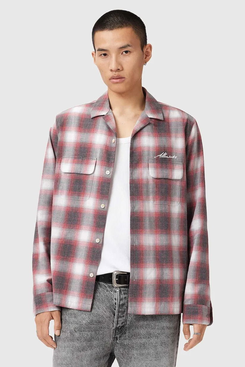 AllSaints cămașă SHAMS culoarea roșu, relaxed, M034SD