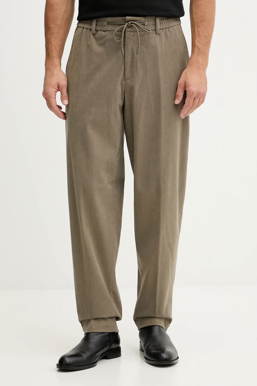 BOSS pantaloni de catifea cord bărbați, culoarea verde, drepți 50549390