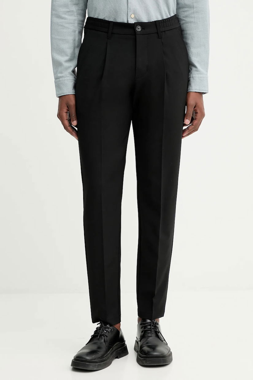 Marc O'Polo pantaloni din amestec de lână bărbați, culoarea negru, cu croială chinos 530021410102