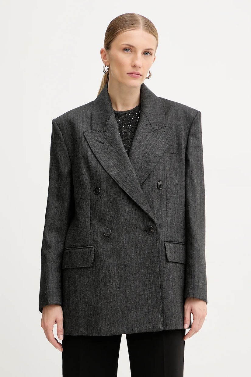 Marella geacă de lână culoarea gri, cu două rânduri de nasturi, melanj, 2523046012200