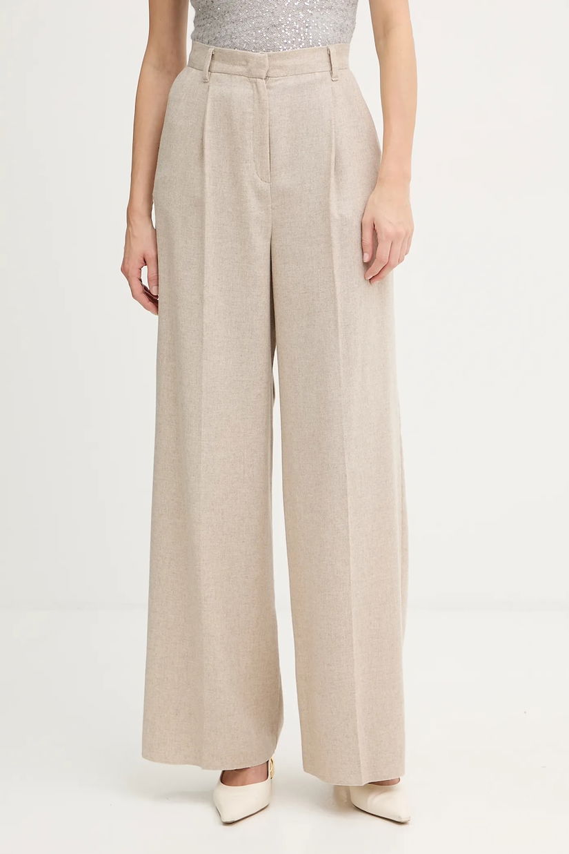 Marella pantaloni cu lână Emme by Marella culoarea bej, lat, high waist, 2525136102200