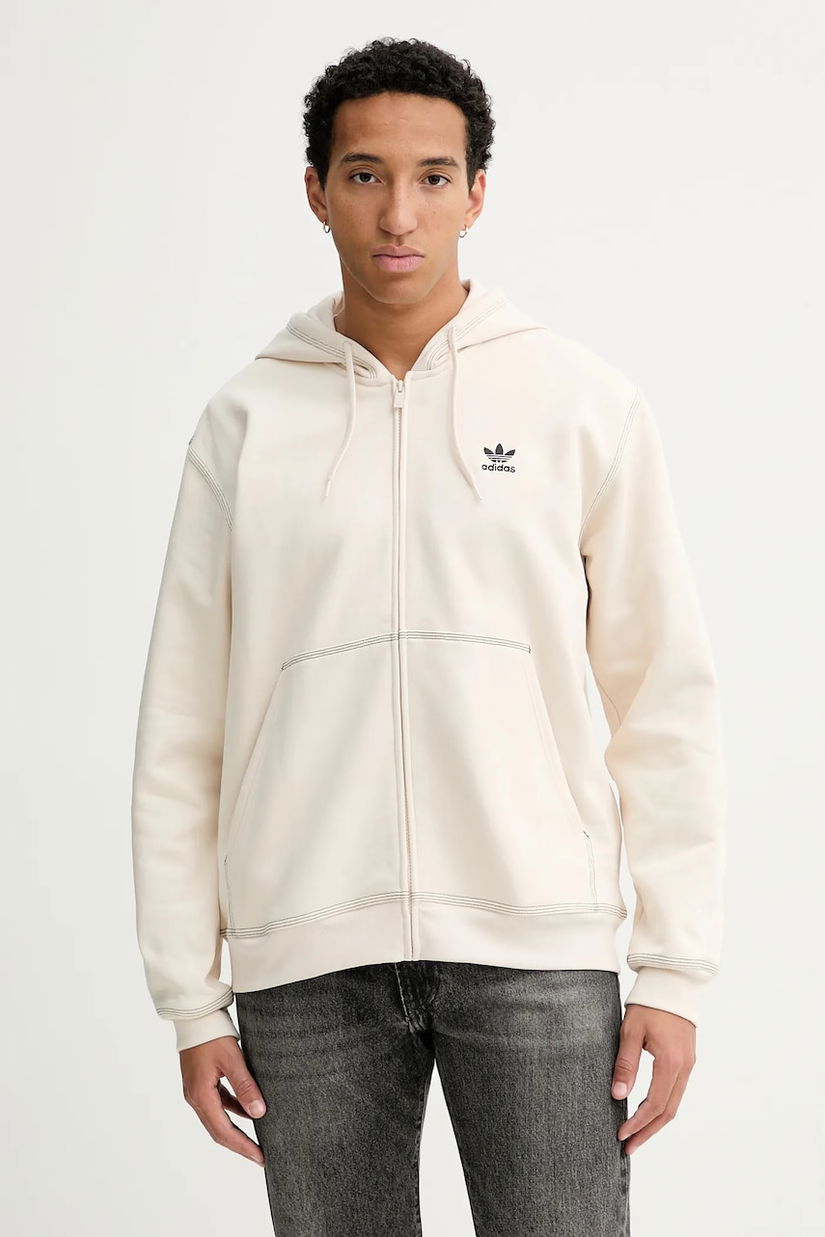 adidas Originals bluză Essentials culoarea bej, cu glugă, uni, JW0968