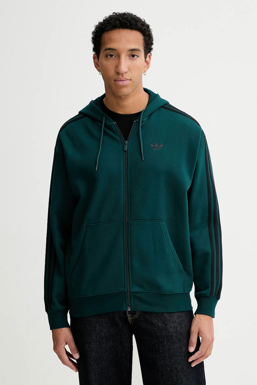 adidas Originals bluză Baggy culoarea verde, cu glugă, cu imprimeu, JX1549