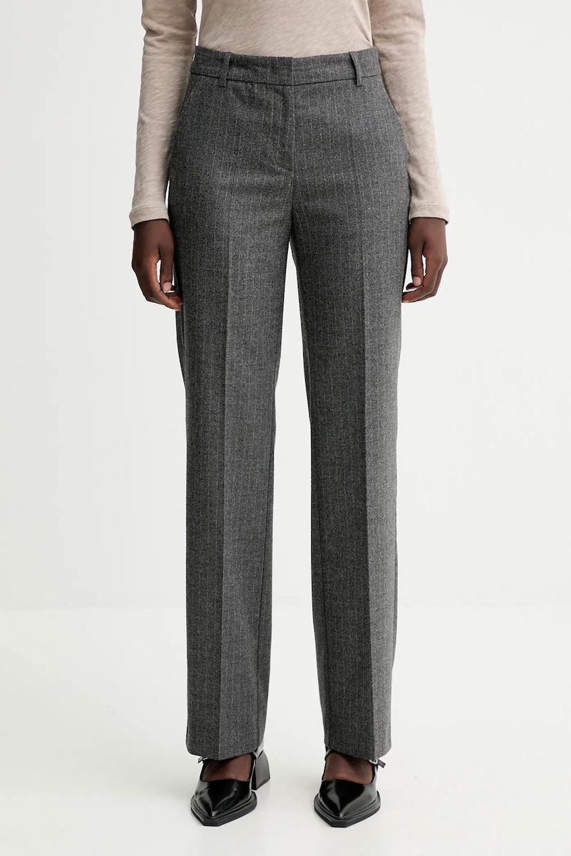Marc O'Polo pantaloni cu lână culoarea gri, drept, high waist, 510023710199