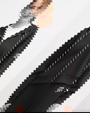 Dkny bluză KNIT JACKET culoarea negru, cu glugă, uni, P5ME7CNY