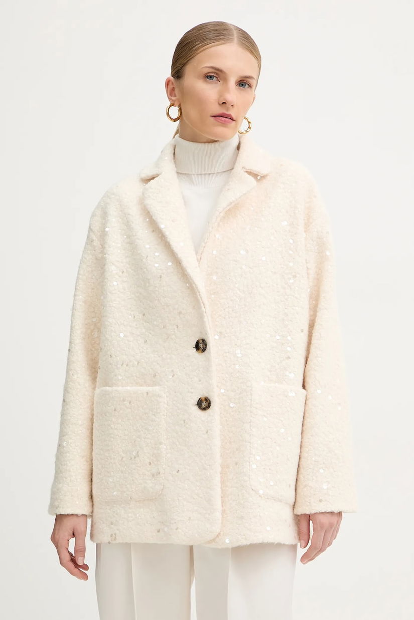 Marella sacou Emme by Marella culoarea bej, un singur rând de nasturi, cu imprimeu, 2525906062200