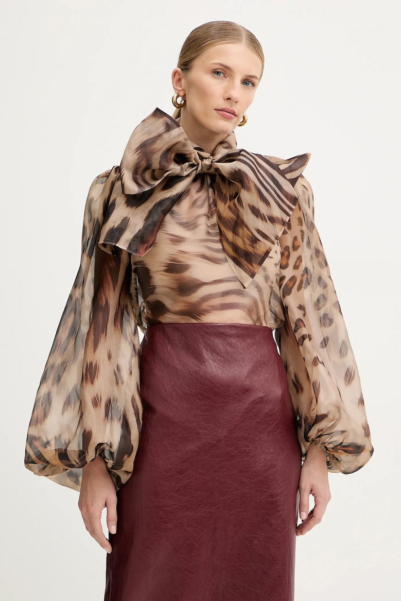 Retrofete bluză de mătase Peregrine culoarea bej, cu imprimeu, R-FW25-11912-11