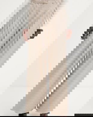 Marella pantaloni cu lână culoarea bej, lat, high waist, 2523136192200