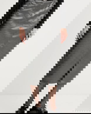 Marc Aurel fustă culoarea gri, midi, creion, 2333-2020-92699