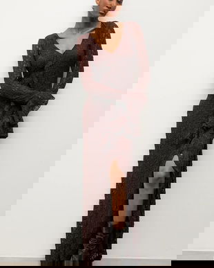 Answear.LAB rochie culoarea maro, maxi, evazati