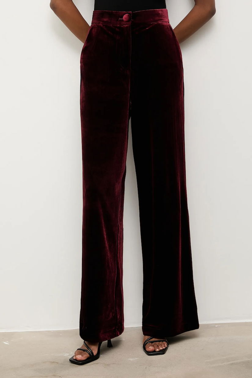Answear.LAB pantaloni de catifea culoarea bordo, lat, high waist