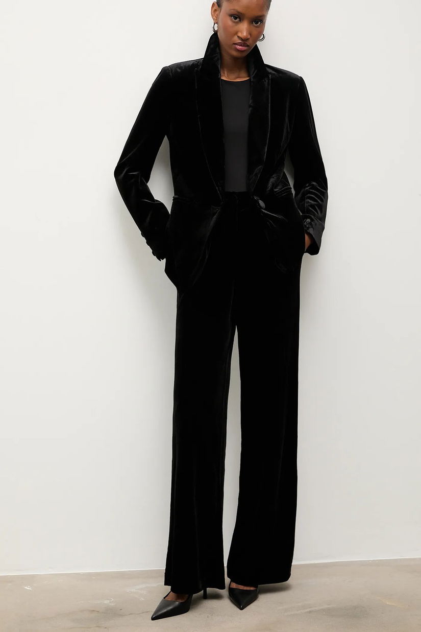 Answear.LAB pantaloni de catifea culoarea negru, lat, high waist