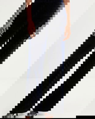 Answear.LAB pantaloni de catifea culoarea albastru marin, lat, high waist