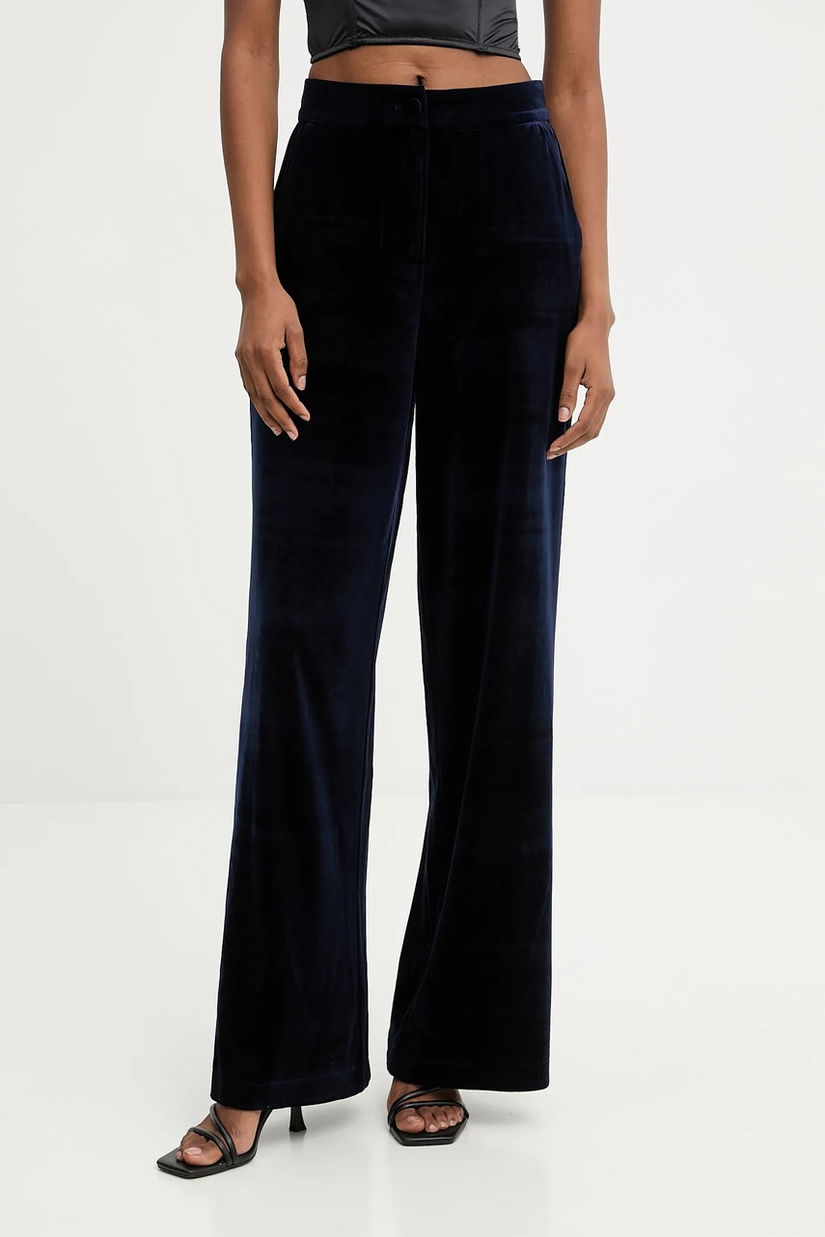 Answear.LAB pantaloni de catifea culoarea albastru marin, lat, high waist