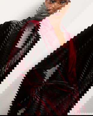 Answear.LAB jachetă de catifea culoarea bordo, un singur rand de nasturi, neted