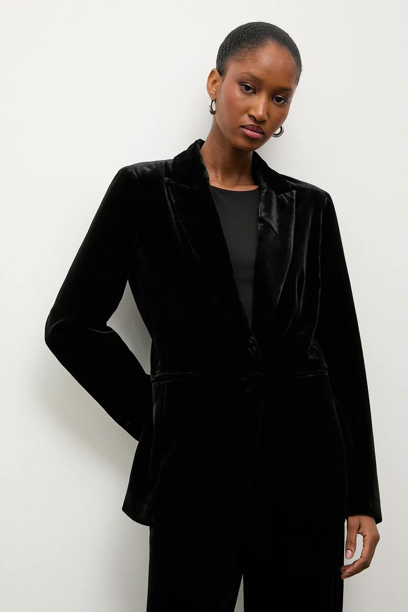 Answear.LAB jachetă de catifea culoarea negru, un singur rand de nasturi, neted