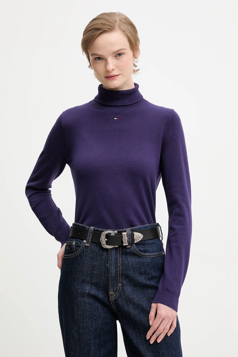 Tommy Jeans pulover de bumbac culoarea violet, light, cu guler, DW0DW21672