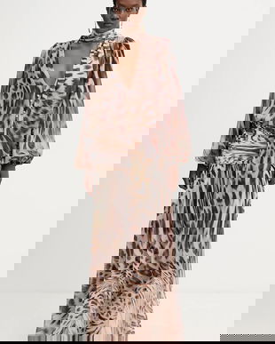 Retrofete rochie Opaline culoarea bej, maxi, evazați, R-FW25-11909-17