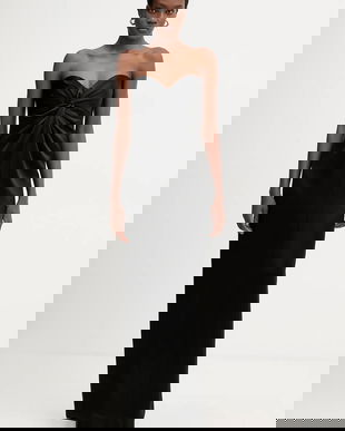 Retrofete rochie Olivine culoarea negru, maxi, mulată, FW24-9769