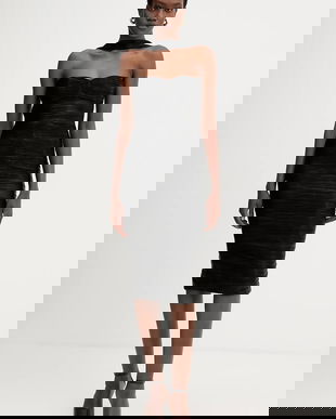 Retrofete rochie Maelis culoarea negru, midi, mulată, R-FW25-12076-17