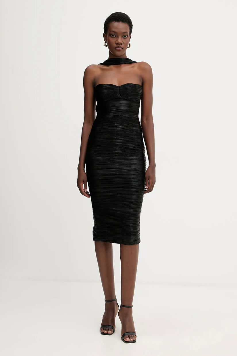 Retrofete rochie Maelis culoarea negru, midi, mulată, R-FW25-12076-17