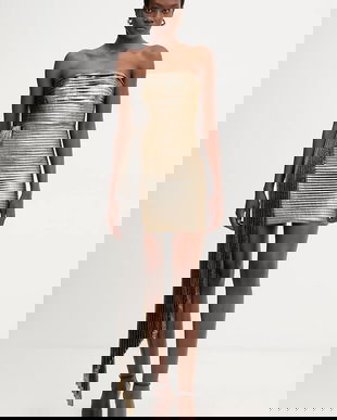 Retrofete rochie Marcy culoarea auriu, mini, mulată, FW24-9673