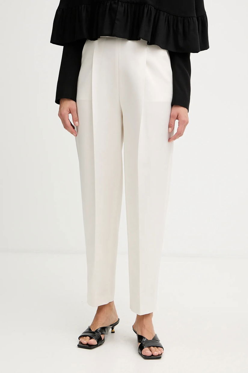 BOSS pantaloni culoarea bej, drept, high waist, 50548218