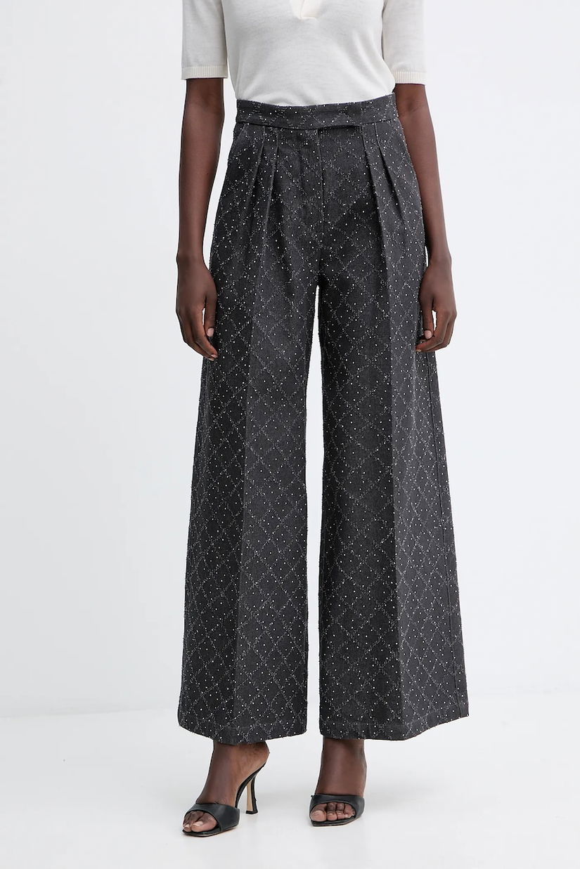 Simona Corsellini pantaloni de bumbac culoarea gri, lat, high waist, A25CPPA01001