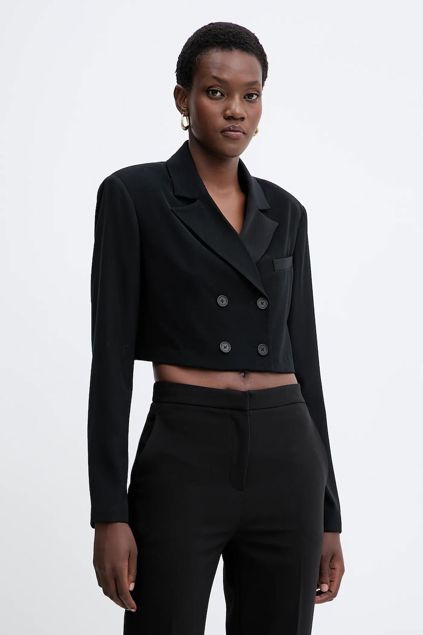 Fracomina sacou culoarea negru, cu două rânduri de nasturi, uni, FJ25WJ1001W42901