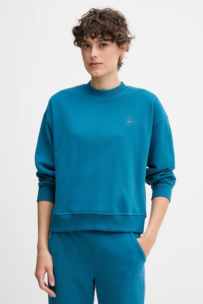 United Colors of Benetton bluză culoarea turcoaz, cu imprimeu, 3WNW3M07T