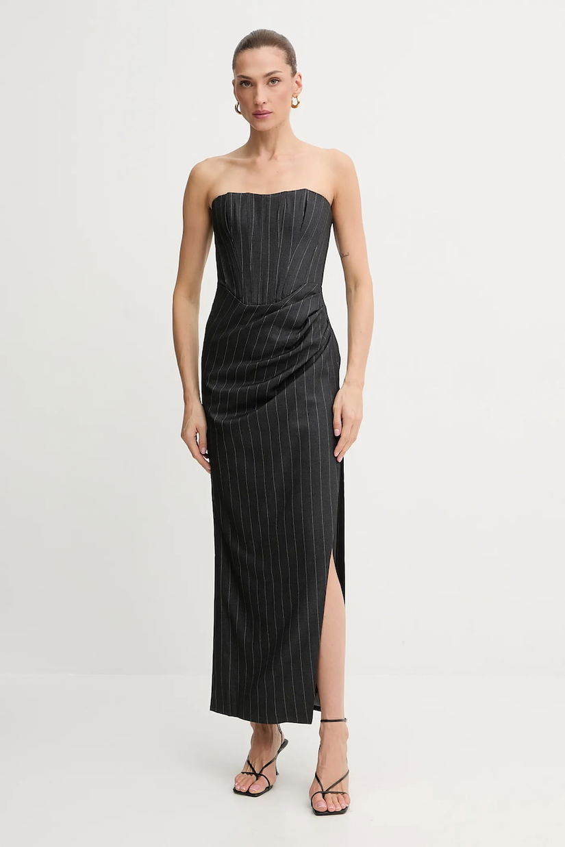 Bardot rochie culoarea gri, maxi, evazați, 58082DB5