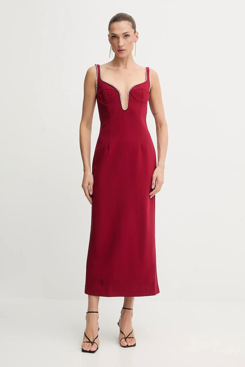 Bardot rochie culoarea bordo, maxi, drept, 59009DB2