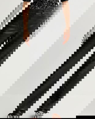 Rotate pantaloni de piele culoarea negru, lat, high waist, 115133100