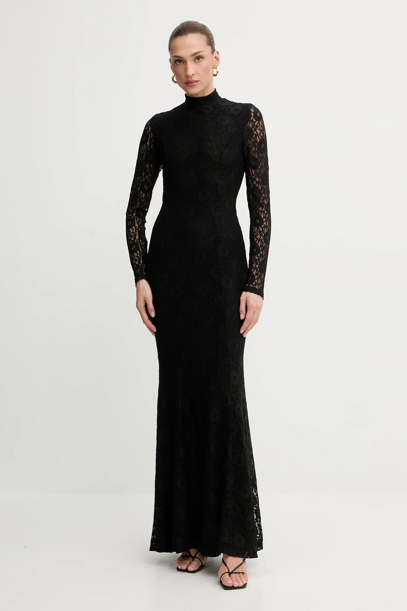 Bardot rochie culoarea negru, maxi, evazați, 60076DB
