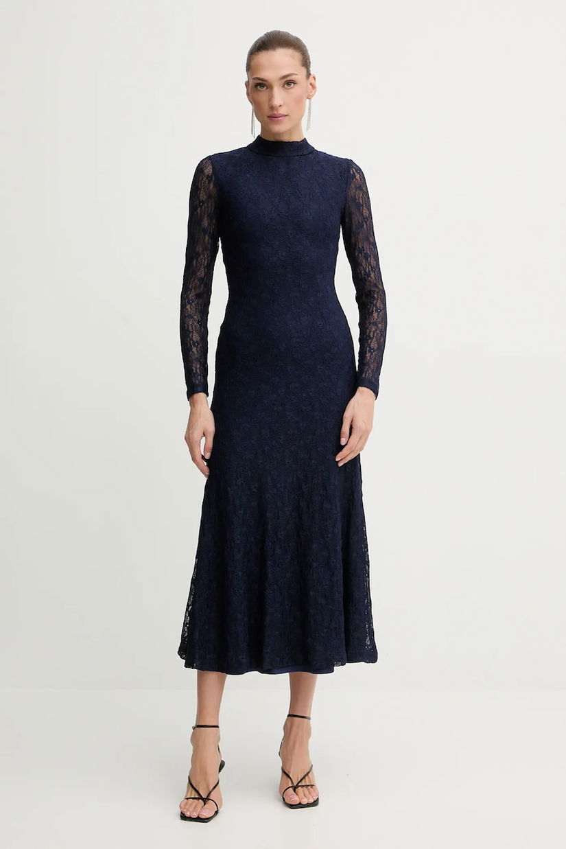 Bardot rochie culoarea bleumarin, midi, evazați, 59476DB2