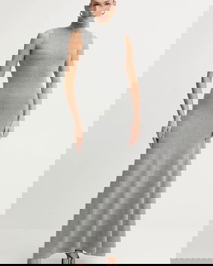 Bardot rochie culoarea gri, maxi, evazați, 60085DB