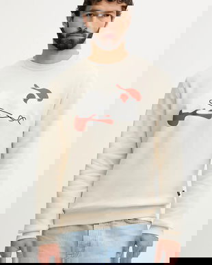 BOSS hanorac de bumbac culoarea bej, cu imprimeu, 50549283