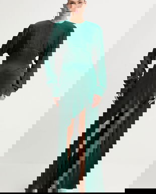 Bardot rochie culoarea verde, mini, evazați, 60108DB