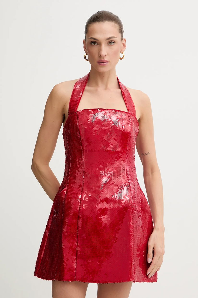 Bardot rochie culoarea roșu, mini, evazați, 59857DB2