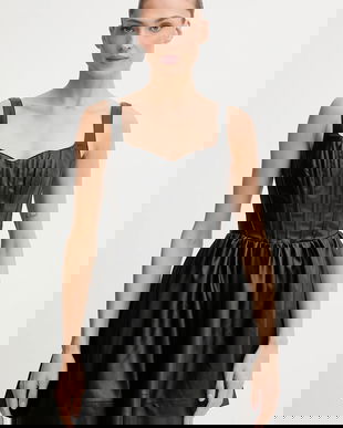 Bardot rochie culoarea negru, mini, evazați, 60114DB