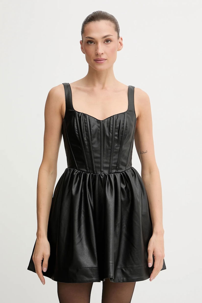 Bardot rochie culoarea negru, mini, evazați, 60114DB